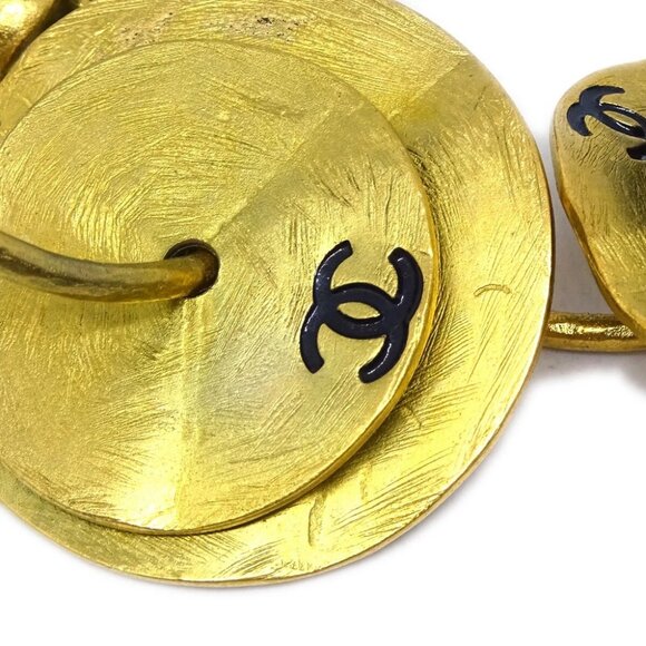 Chanel Dangle Hoop Earrings Clip-On Gold 94A - Picture 2 of 4